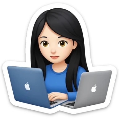 girl with long black hair using a laptop sticker