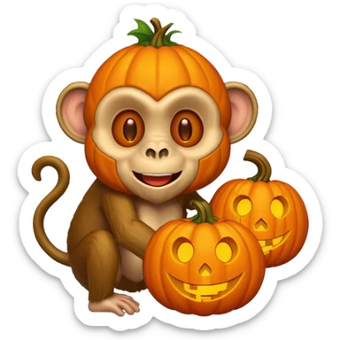 twitter emoji style monkey with jack o lantern as head sticker