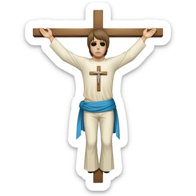 Crucified Liam Gallagher in the style of Jesus full body on cross in mod clothing sticker