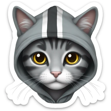 Gray and Black long hair stripe Cat wearing hoodie sticker