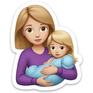Make a girl with a baby in her arms. A girl should have light brown hair, and a baby girl should have blonde hair. sticker