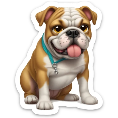 perro bulldog con lazo sticker