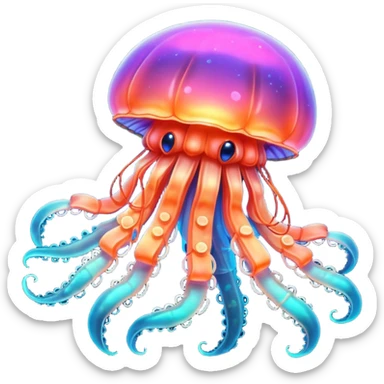 Neon glowing jellyfish-crab-squi sticker