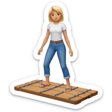 barefoot standing on a wooden board with nails sticker