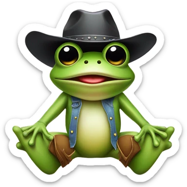 Frog with a cowboy hat wearing disco boots sticker