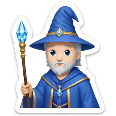 Wizard in blue robe with crystal-topped staff sticker