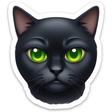 grumpy fat black cat with green eyes sticker