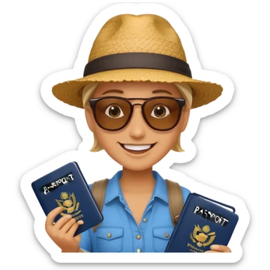 Traveler character with passport sticker