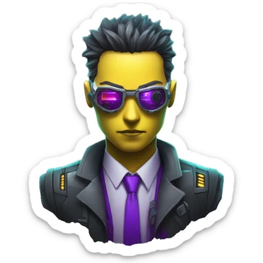 agent, laser eyes, yellow robotic face, cyberpunk, code, cyan and purple colors, only upper body portrait sticker