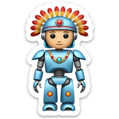 Full Robotic figure wearing native American regalia sticker