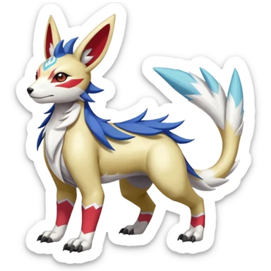 Colorful Skilled Adept Graceful Asian Painted WereGarurumon-Linoone-Meloetta-Renamon-Zangoose-fusion-hybrid-creature (full body) sticker