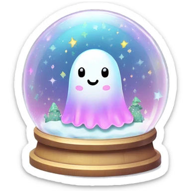 Kawaii rainbow pastel bedazzled ghost in a forest snow globe  sticker