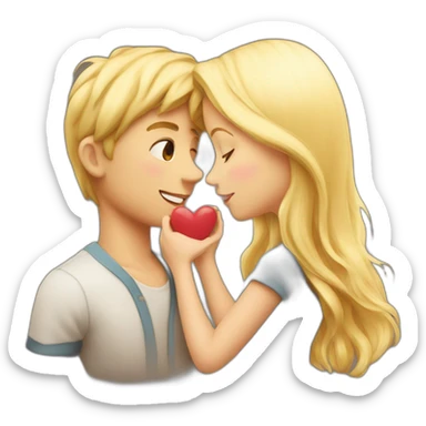 A blond boy who kisses a pretty blonde girl with a heart above their heads  sticker