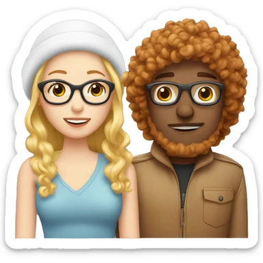 Red haired man blonde hair woman white couple kissing. Woman long hair with beanie. Man curly hair with glasses. sticker