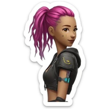 Multicolored-haired girl cyberpunk 2077 sticker