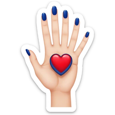 
a hand with a red manicure holds a dark blue heart with two fingers sticker