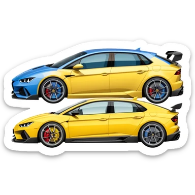 three cars lineup front profile forming a semi circle with a lamboghini svj an bmw m140i and a audi rs6 sticker