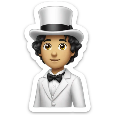 Full body young man white bow tie,, black hair, white bow,, white bow tie, black suit and top hat, sticker