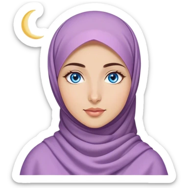 Turkish beautiful finish Konya girl blue eyes with lila color ramadan moon hijab and ramadan light background  sticker