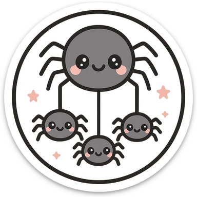 little alchemy style icon
subject: spider family
border: medium-black
shape: round, circular
background: white
style: full color fill with medium black outlining sticker
