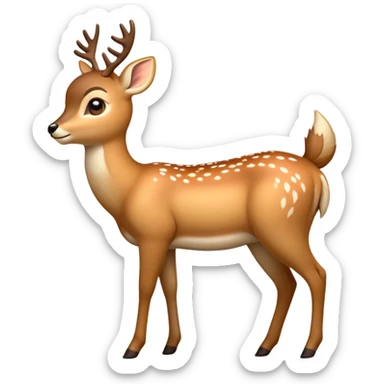 cinematic-[deer]-realistic-full-body-standing on all fours-emoji,-tail-tucked-close,-head-tilted-dramatically,-sleek-[fawn]-fur,-simplified-yet-realistic-focused-features,-highly-detailed,-glowing-with-an-almost-sarcastic-glow sticker
