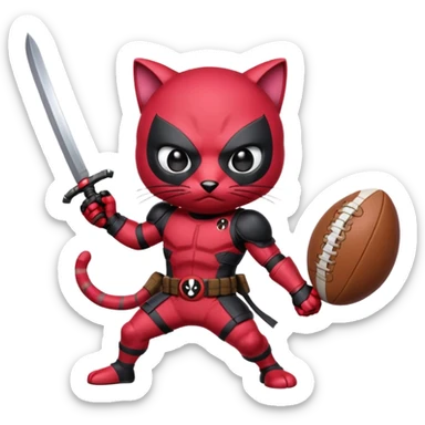 Epic cat ninja with two swords  with bubble gum hand looking like Deadpool holding a football with the egg ready for some action  sticker