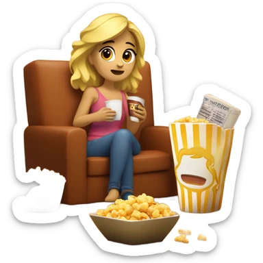 chica rubia viendo peliculas con palomitas y con su gato negro en el sofa de su casa sticker