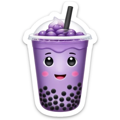 Purple bubble tea cup with a cute face and black tapioca pearls inside sticker