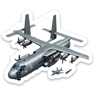 AC-130 gunship military aircraft with visible cannons and weapons flying in the sky sticker