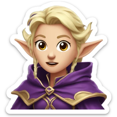 enraged steam from ears, Noble female Elf with Elf ears and blonde hair and purple robes sticker