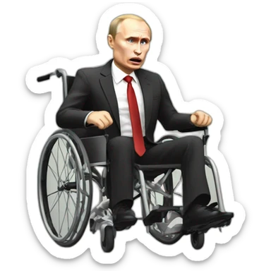 furious angry vladimir putin monke rides golden broken wheelchair sticker