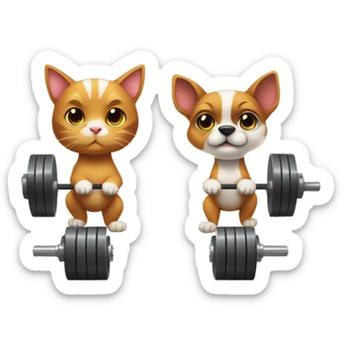 A cute cat and a cute dog doing Olympic weightlifting snatch with a barbell sticker