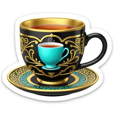  Futuristic cyberpunk neon colors, tea cup with black and 14k gold pattern print sticker