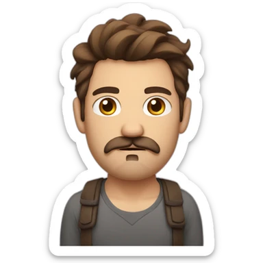 Grumpy young man with brown hair and stache and beard sticker