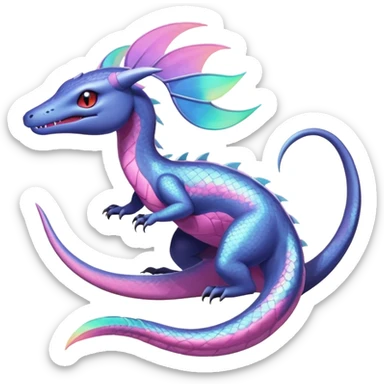 Iridescent Shiny pastel Salandit-Aurorus-Salazzle-Dragonair-Fakémon-hybrid-creature (full body)  sticker