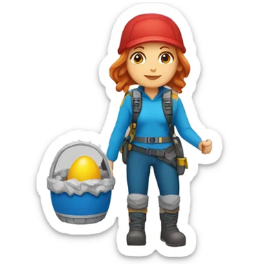female mountaineer red hair blue cap with easter egg and greek flag  sticker