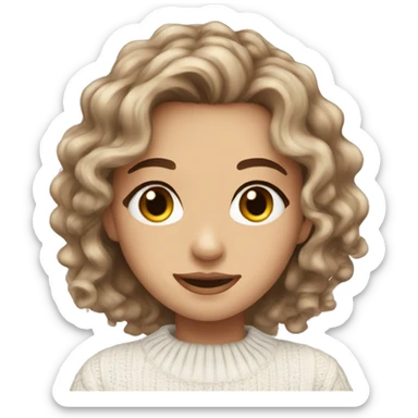Beautiful girl, long brown hair, light curls, long eyelashes and brown eyes wearing a white sweater sticker