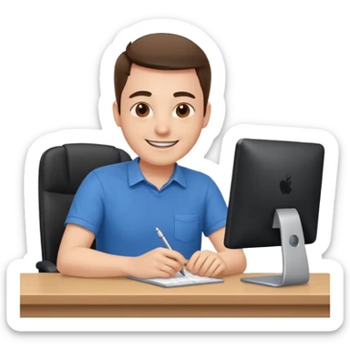 happy employee sitting at a desk sticker