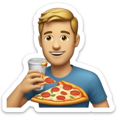  guy eating pizza and drinking coke sticker