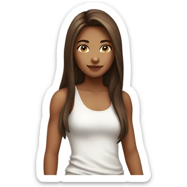 girl with long brown hair in a white tank top sticker