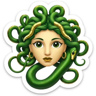 The Sicilian Medusa in gold and green and make the snake hair have snake faces  sticker