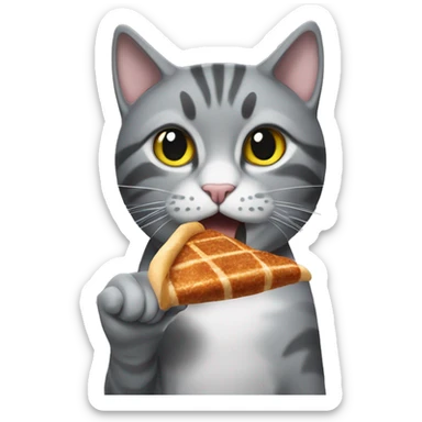 grey cat eating wingstop sticker