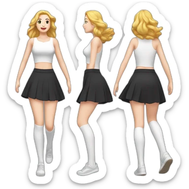 full-body-caucasian-curvy-beauty-jumping-short-black-skirt-back-and-front-views-strong-wind-knickers-long-white-socks sticker