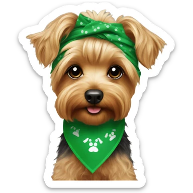 Yorkie poodle with a green bandanna  sticker