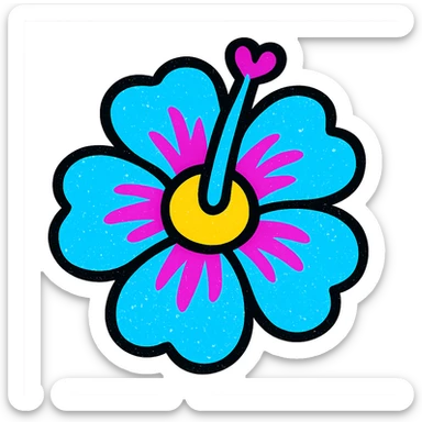 vibrant and cheerful iconic style blue Hawaiian flower with yellow center sticker