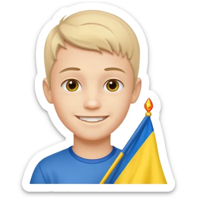 The Ukrainian boy with flag sticker