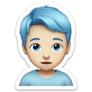 Sad baby Caucasian boy with blue eyes and blue hair sticker