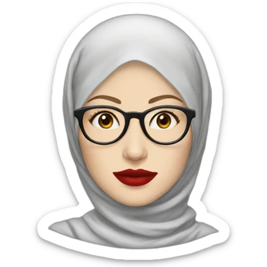 A woman pale skin red lips wear hijab and round glasses sticker