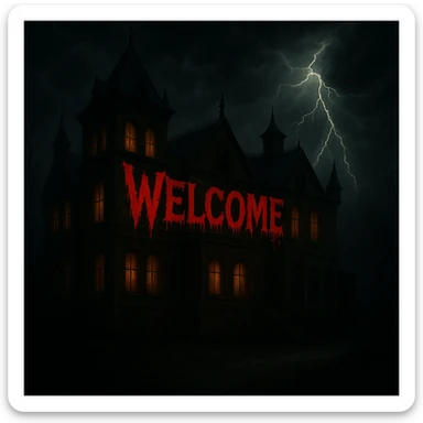 Make the 'Welcome' text look bloodier with a dripping blood effect in a horror style, while keeping the rest of the banner unchanged. sticker