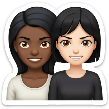 a black-skinned angry girl with black hair next to an older white hairs black lady who smile sticker